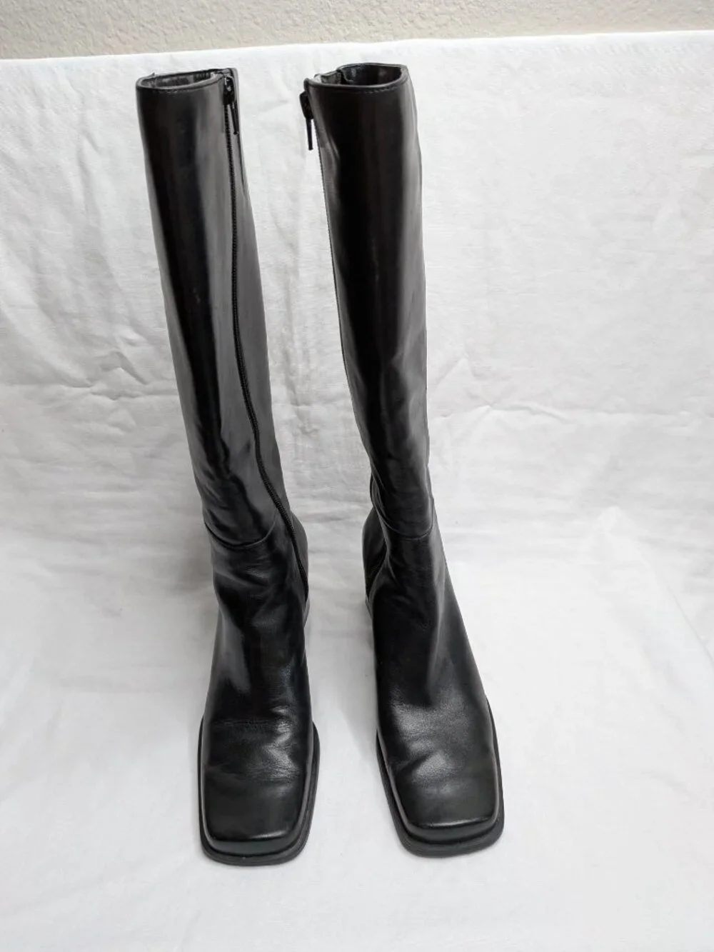 Vintage y2k Nine West Black Leather Square-Toe Knee-High Boots Size 7.5